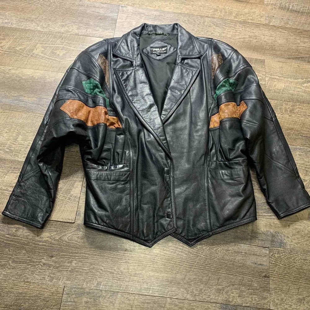 Pelle Womens Leather Jacket Size Medium‎ Black 80s 90s Snap Front Long Sleeves